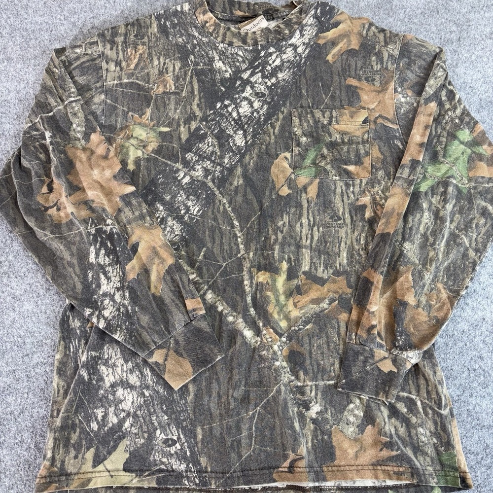 Mossy Oak Mens Shirt Medium Jerzees Outdoors Long Sleeve Pocket Camo Hunting